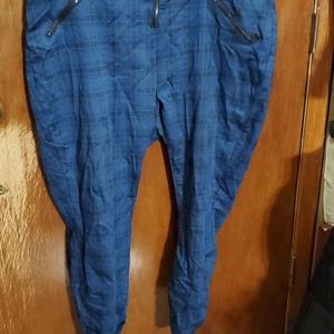 Blue plaid skinny jeans